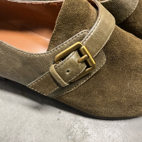 Via Spiga Monk Strap Loafer Flats Pointed Olive Green Suede Leather Size 8 - Picture 3 of 11